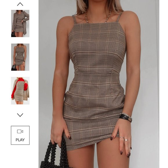 IN THE STYLE Dresses & Skirts - NWT Fashion Influx Brown Heritage Check Square Neck Mini Dress